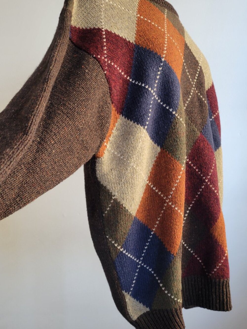 Vintage Haggar Argyle Sweater Men’s L Lambswool Cotton Multicolor Crewneck - Picture 3 of 15